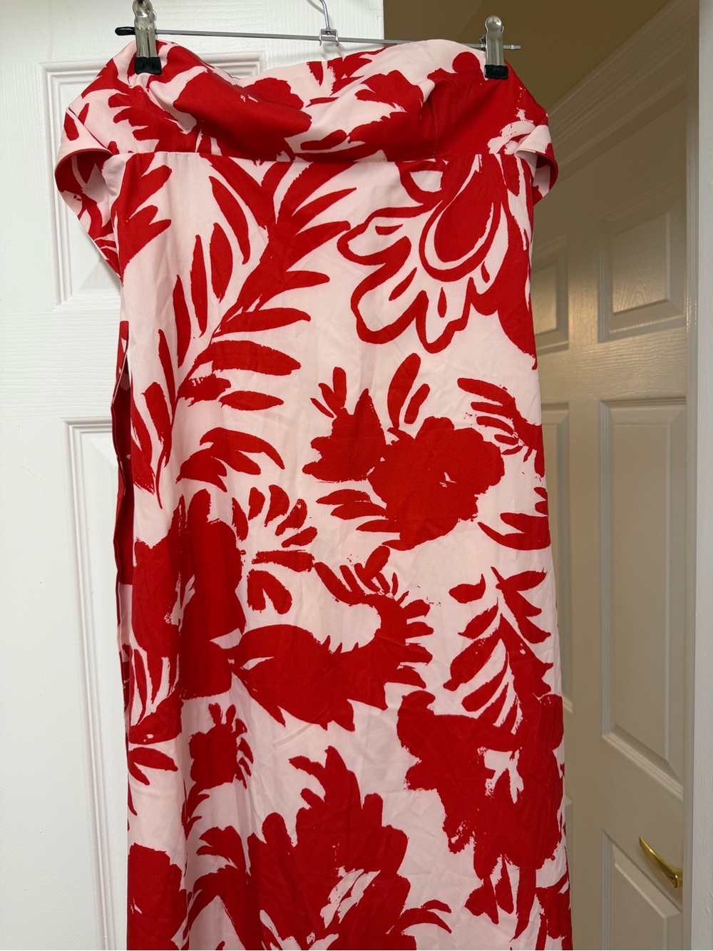 NWT Zara Printed Halter Midi Dress Red Tropical Floral Size L - Picture 6 of 15
